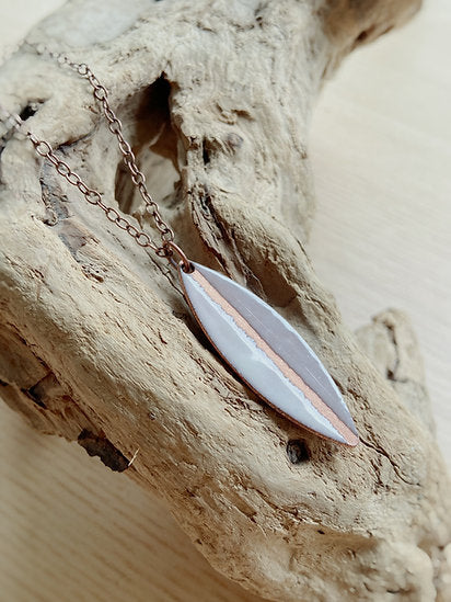 Winter Shield Necklace in Ivory, Grey & Polished Copper