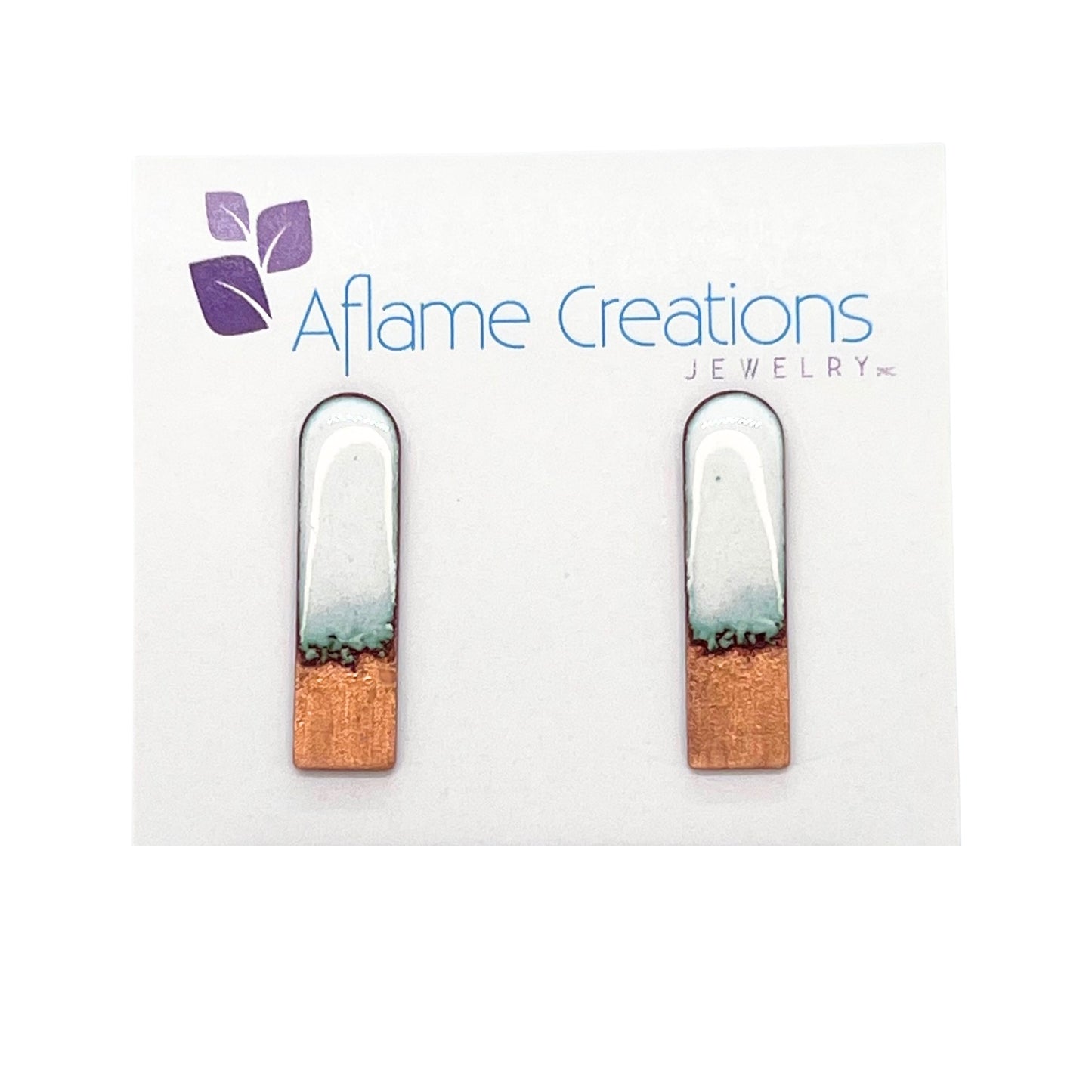 Seafoam Tab Stud Earrings in White & Copper