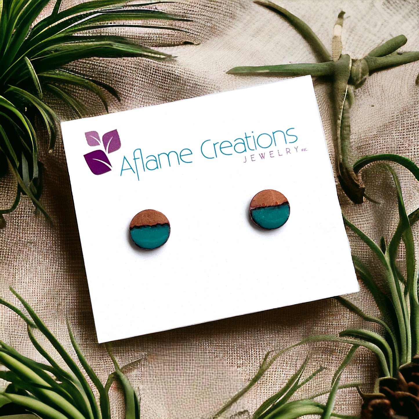 Teal Half Copper Stud Earrings