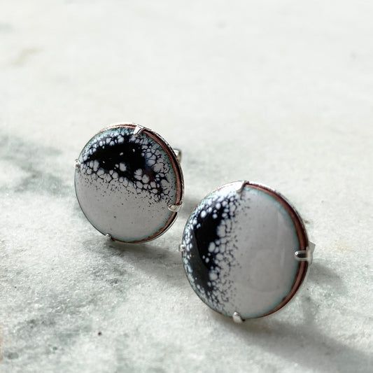 Moon Stud Earrings in White & Black
