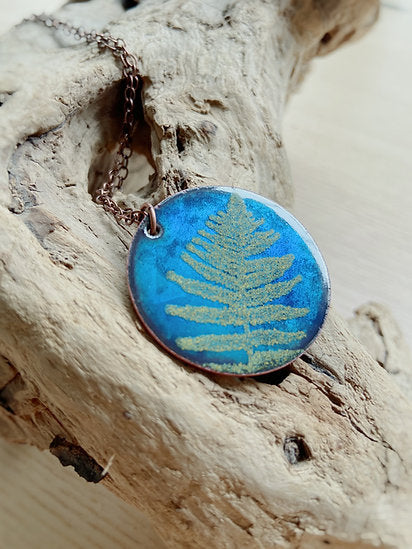 Fern Necklace in Blue & Spring Green