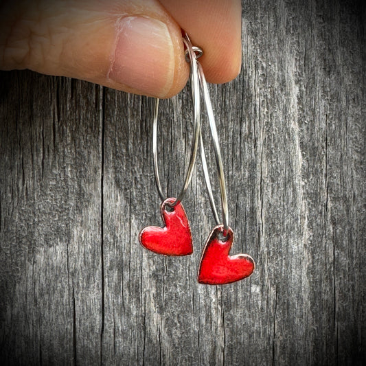 Red Heart Hoop Earrings