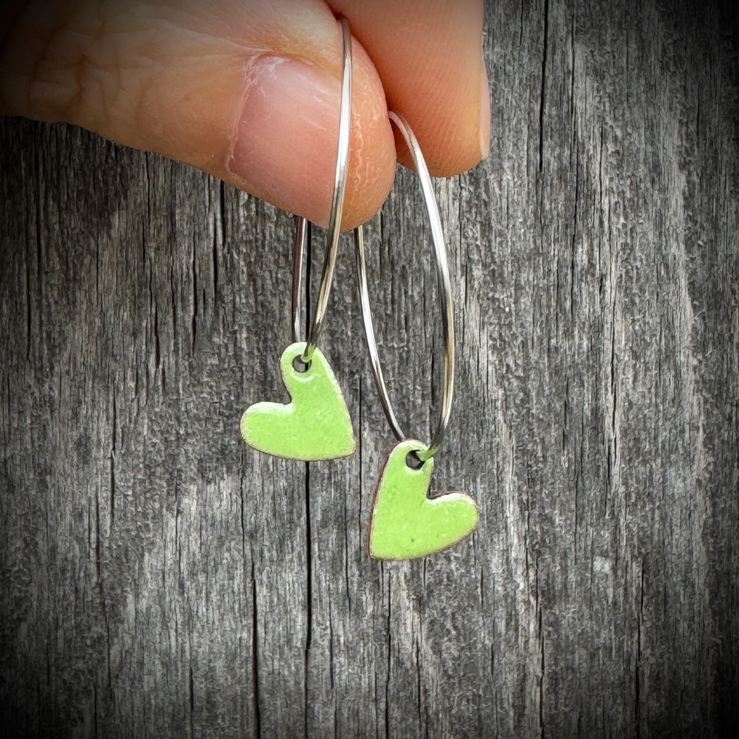 Spring Green Heart Hoop Earrings