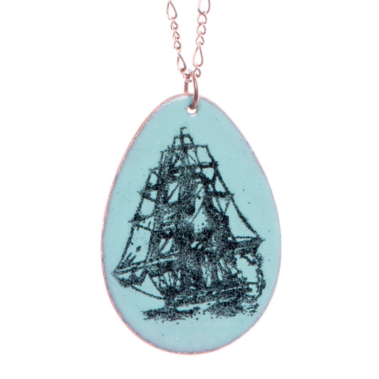 Tall Ship Necklace in Aqua & Black
