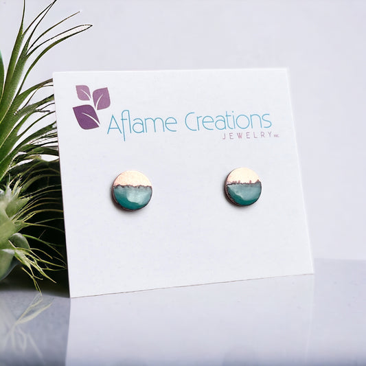 Teal Half Copper Stud Earrings