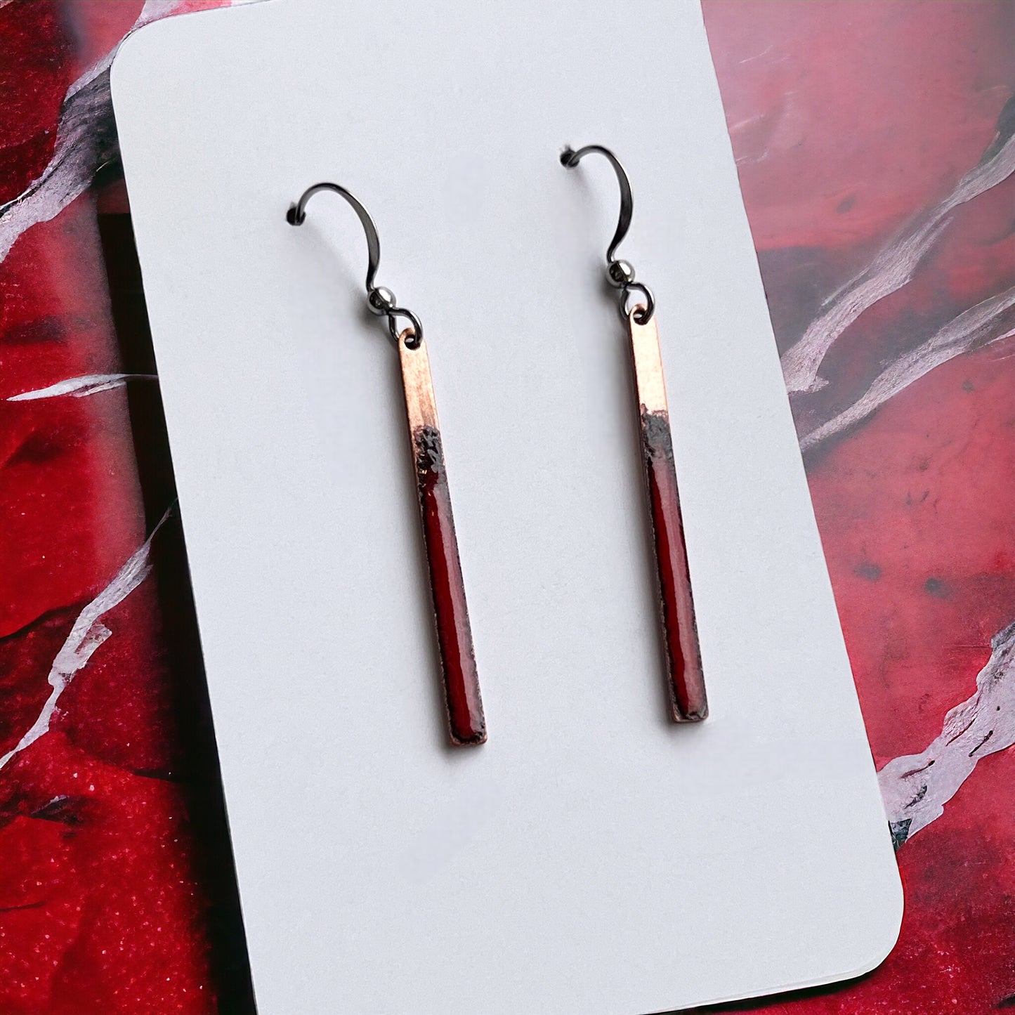 Red Thin Bar Earrings