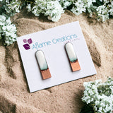 White Seafoam Tab Stud Earrings