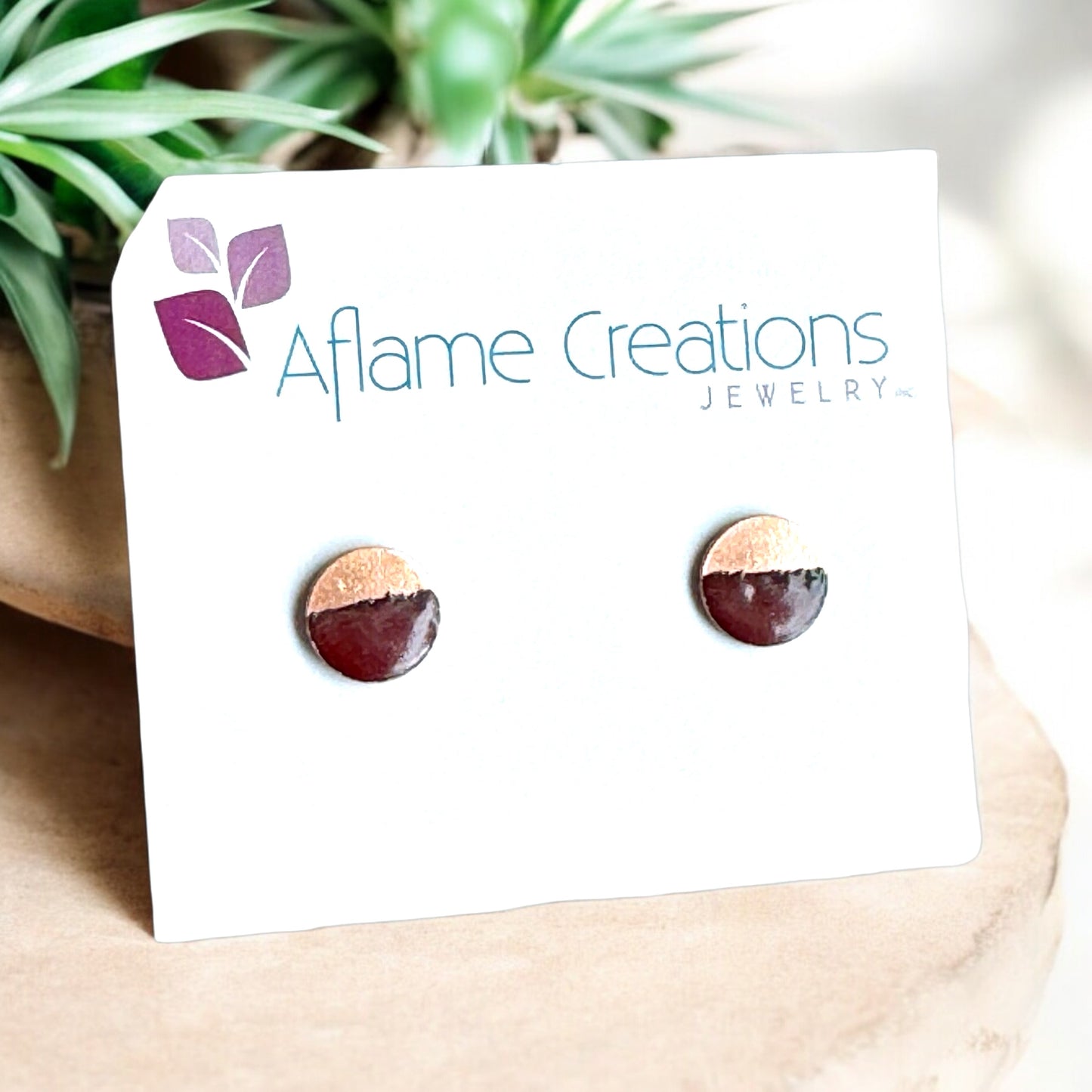 Burgundy Half Copper Stud Earrings