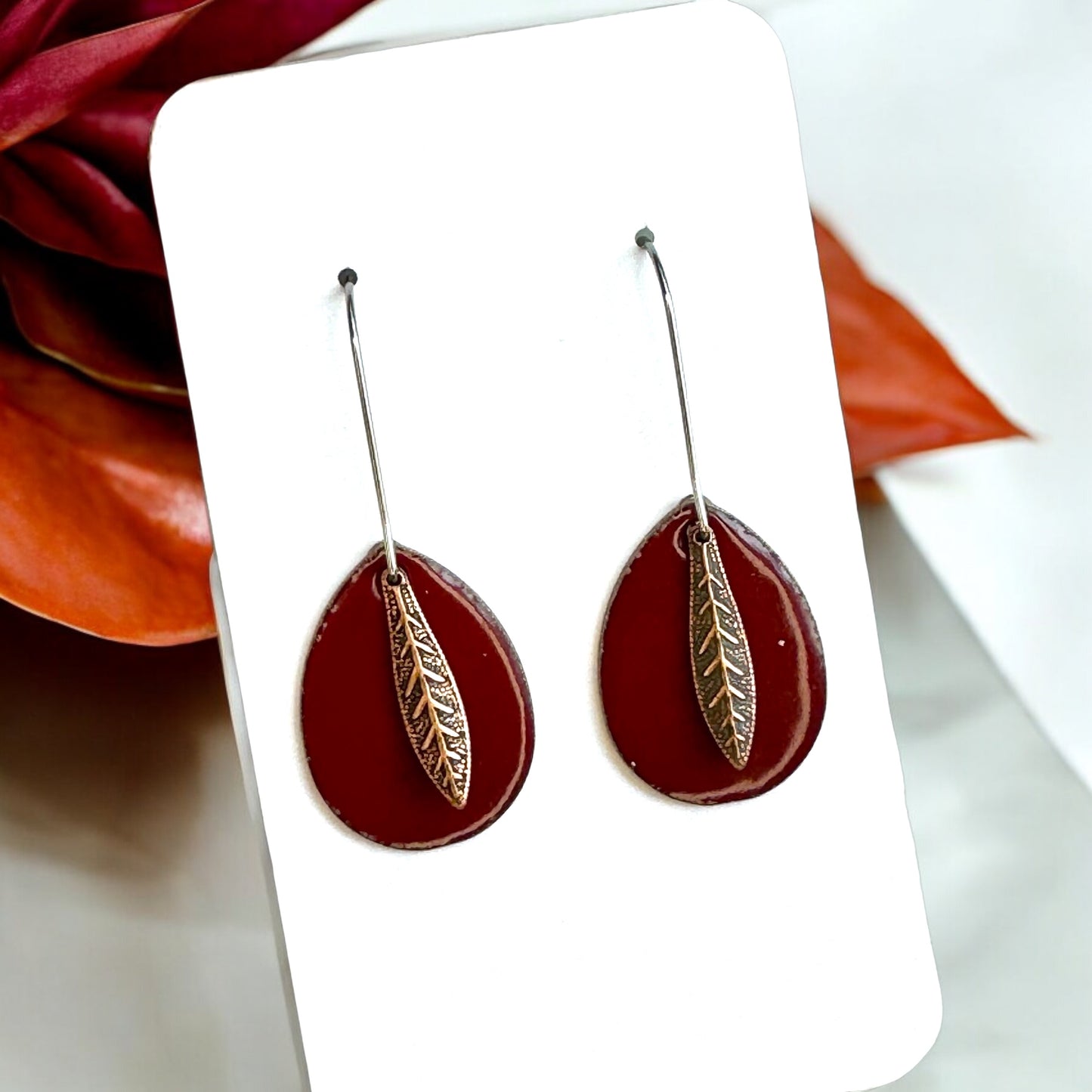 Burgundy Leaf Teardrop Earrings