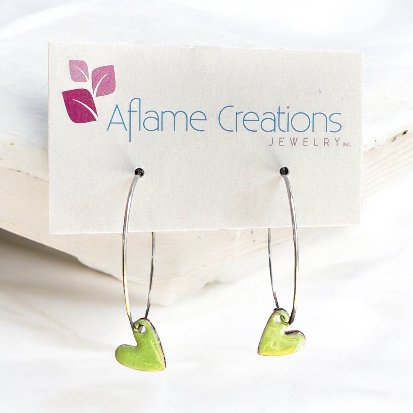 Spring Green Heart Hoop Earrings