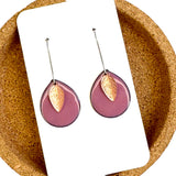 Rose Pink Leaf Teardrop Earrings