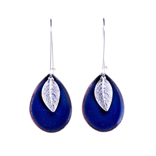 Leaf Teardrop Earrings in Prussian Blue