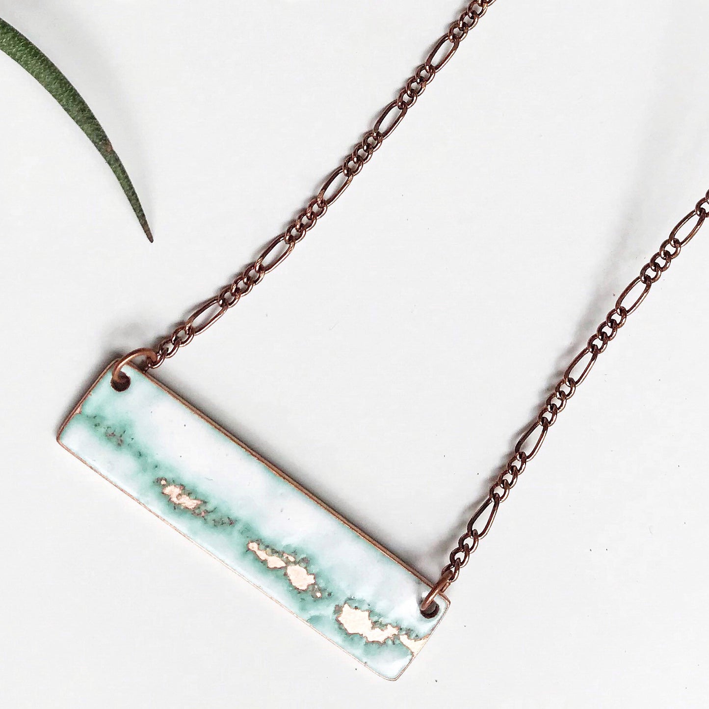 Seafoam Bar Necklace in White & Polished Copper