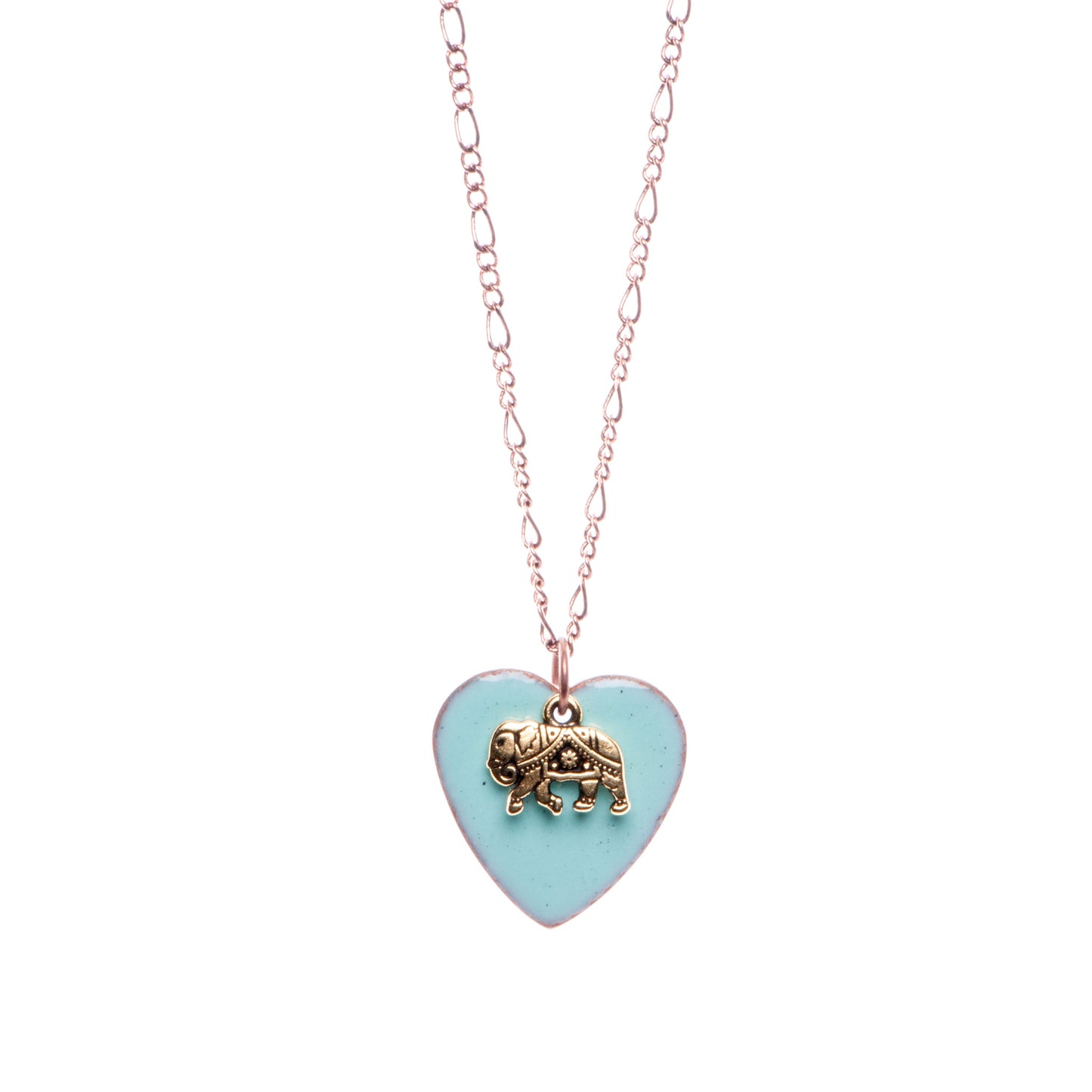 Heart & Elephant Necklace in Aqua
