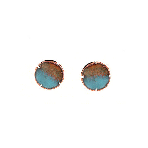 Half-moon Stud Earrings in Aqua & Copper