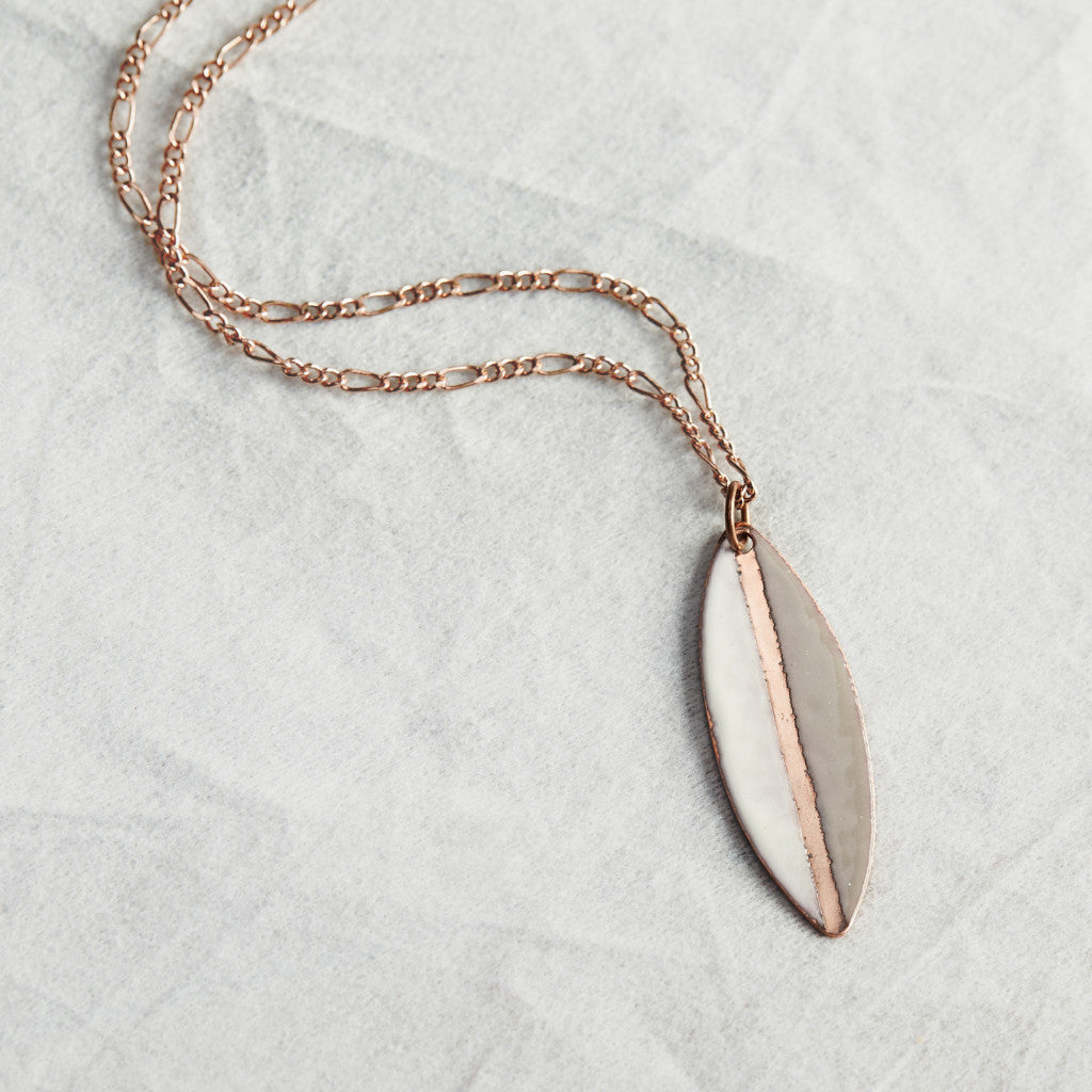 Winter Shield Necklace in Ivory, Grey & Polished Copper